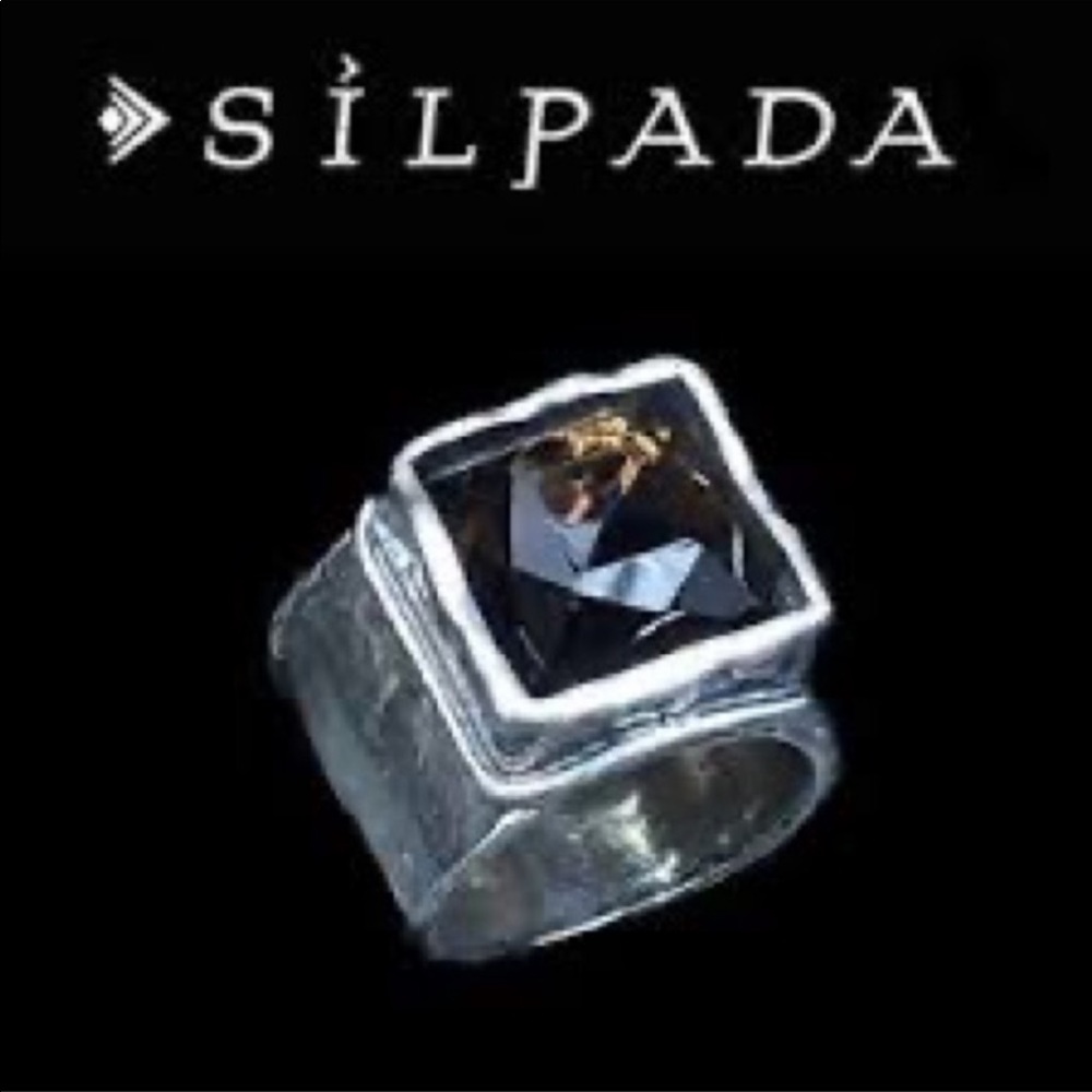 Silpada retired bold square smoky quartz hammered sterling silver ring size 6 - Picture 3 of 5